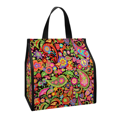 Colorful Hippie Peace Signs Print Insulated Lunch Tote