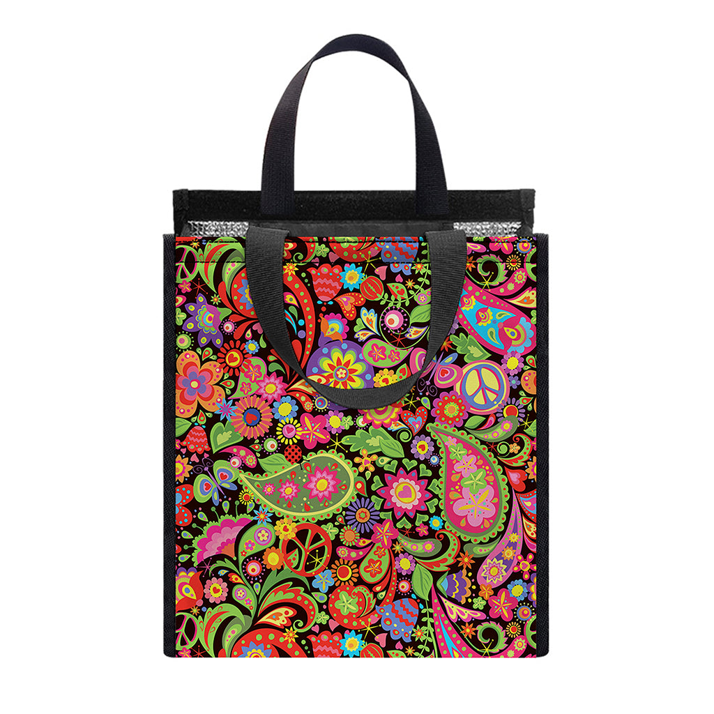 Colorful Hippie Peace Signs Print Insulated Lunch Tote