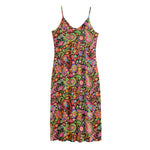 Colorful Hippie Peace Signs Print Jersey Midi Cami Dress