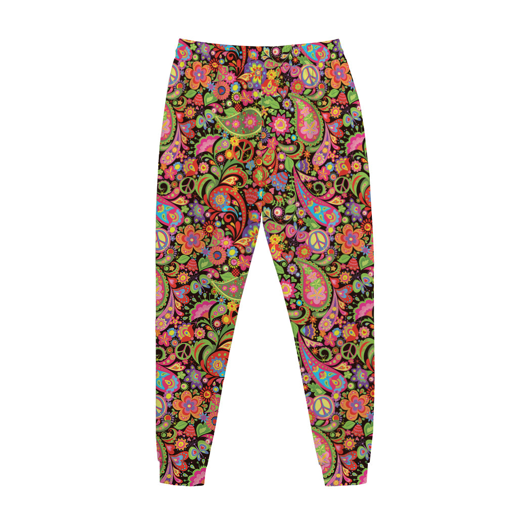 Colorful Hippie Peace Signs Print Jogger Pants