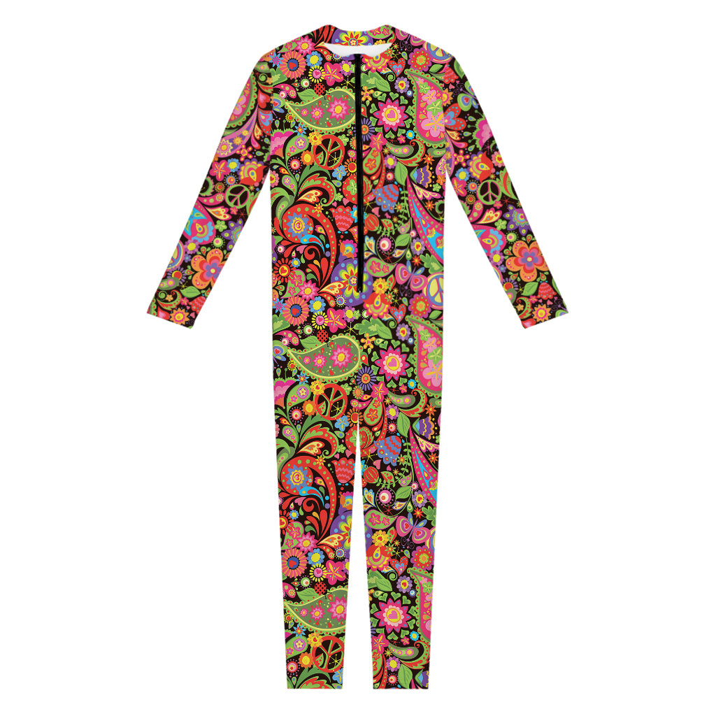 Colorful Hippie Peace Signs Print Jumpsuit