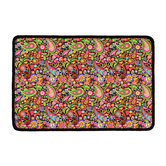 Colorful Hippie Peace Signs Print Kitchen Mat