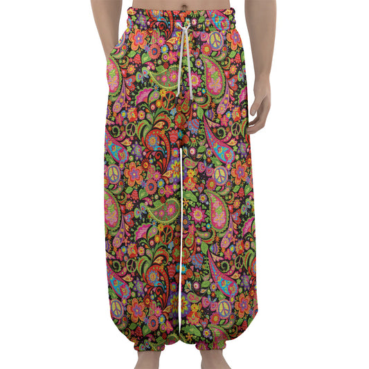 Colorful Hippie Peace Signs Print Lantern Pants