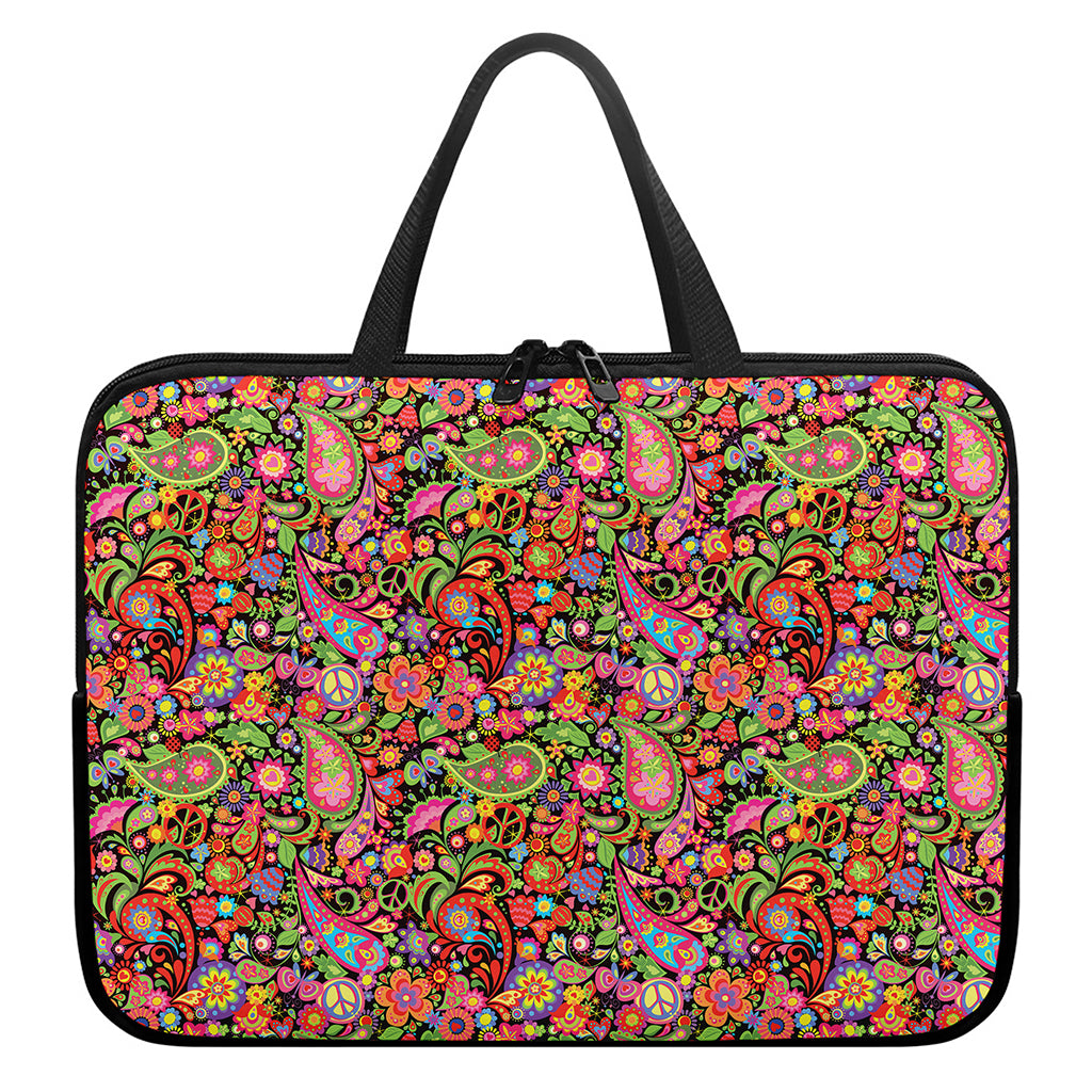Colorful Hippie Peace Signs Print Laptop Sleeve With Handle