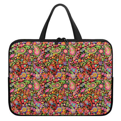 Colorful Hippie Peace Signs Print Laptop Sleeve With Handle