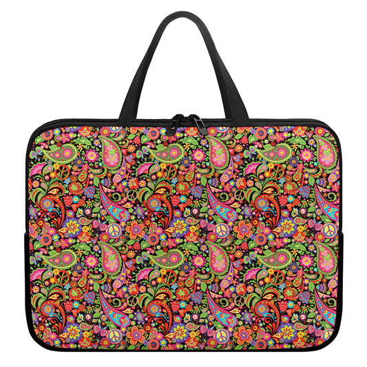 Colorful Hippie Peace Signs Print Laptop Sleeve With Handle