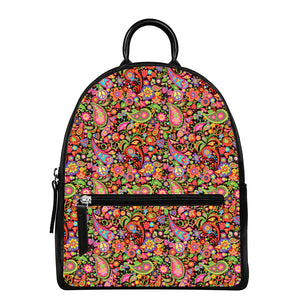 Colorful Hippie Peace Signs Print Leather Backpack