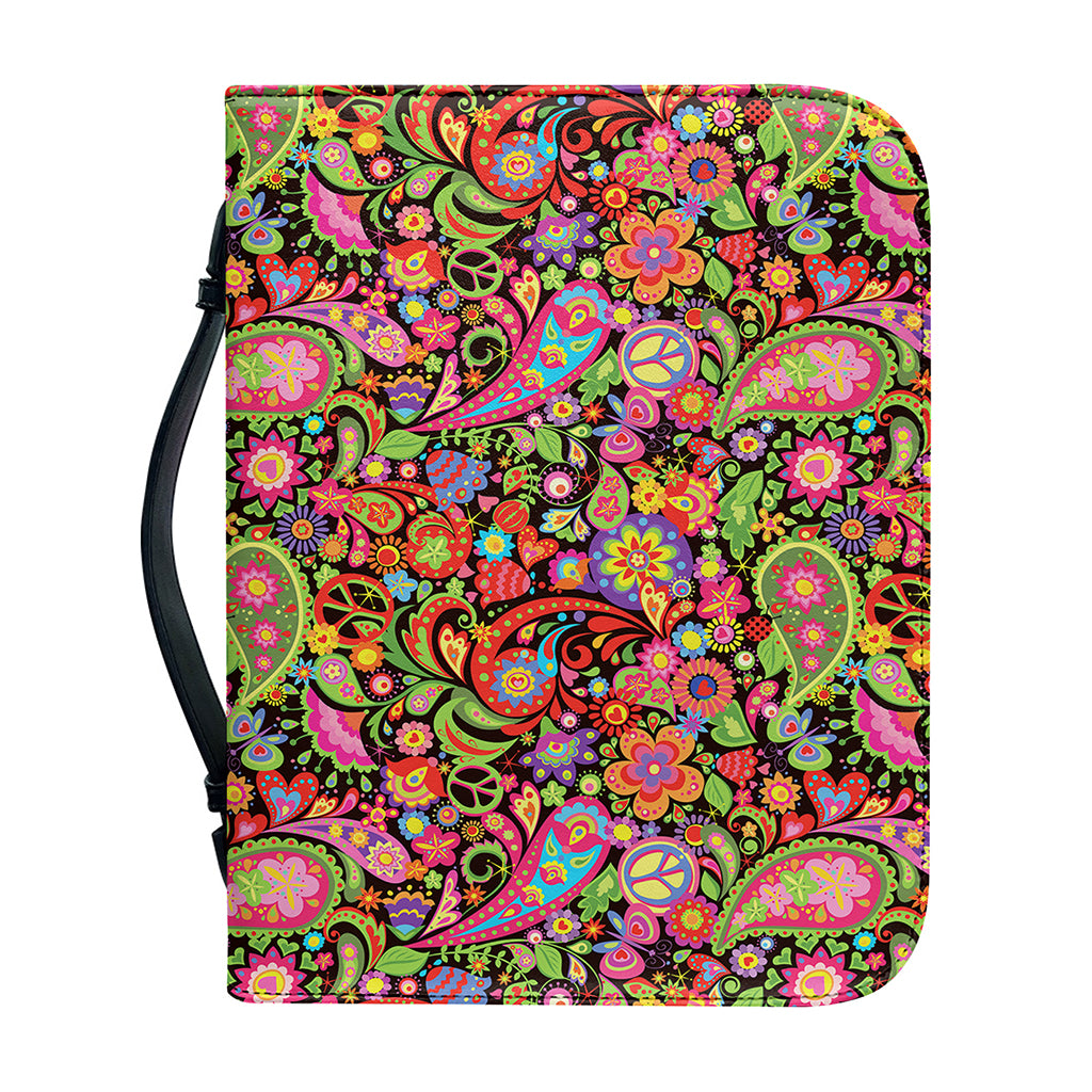Colorful Hippie Peace Signs Print Leather Bible Cover
