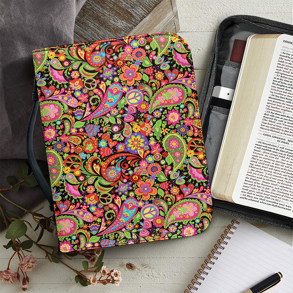 Colorful Hippie Peace Signs Print Leather Bible Cover