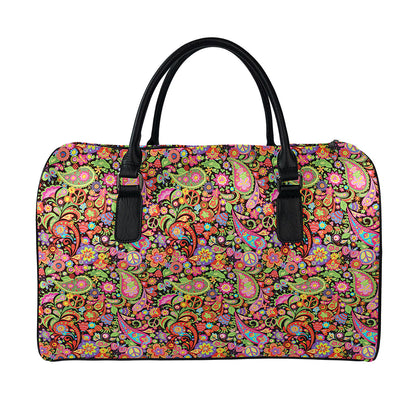 Colorful Hippie Peace Signs Print Leather Duffle Bag
