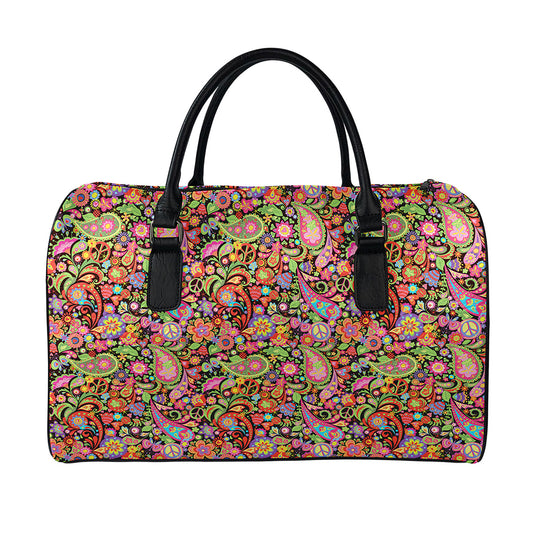 Colorful Hippie Peace Signs Print Leather Duffle Bag