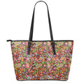 Colorful Hippie Peace Signs Print Leather Tote Bag With Zipper
