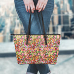 Colorful Hippie Peace Signs Print Leather Tote Bag