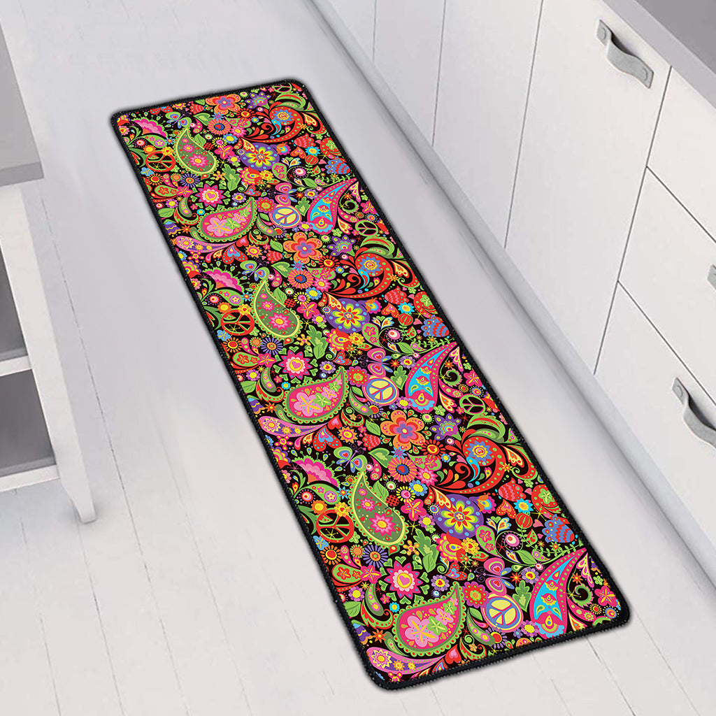 Colorful Hippie Peace Signs Print Long Kitchen Mat