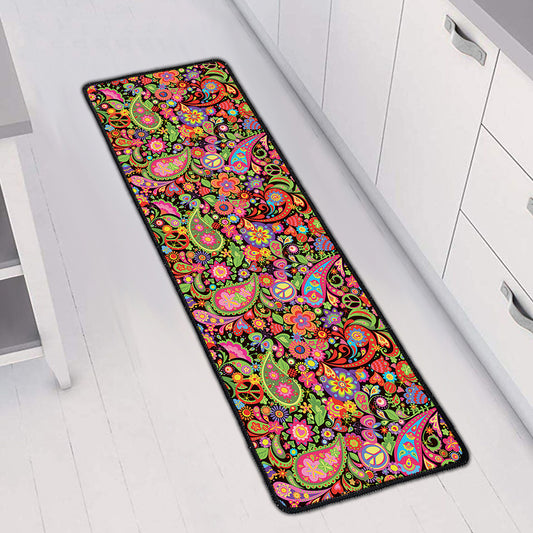 Colorful Hippie Peace Signs Print Long Kitchen Mat