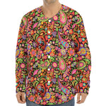 Colorful Hippie Peace Signs Print Long Sleeve Baseball Jersey