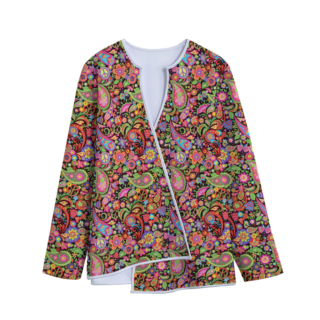 Colorful Hippie Peace Signs Print Long Sleeve Short Coat