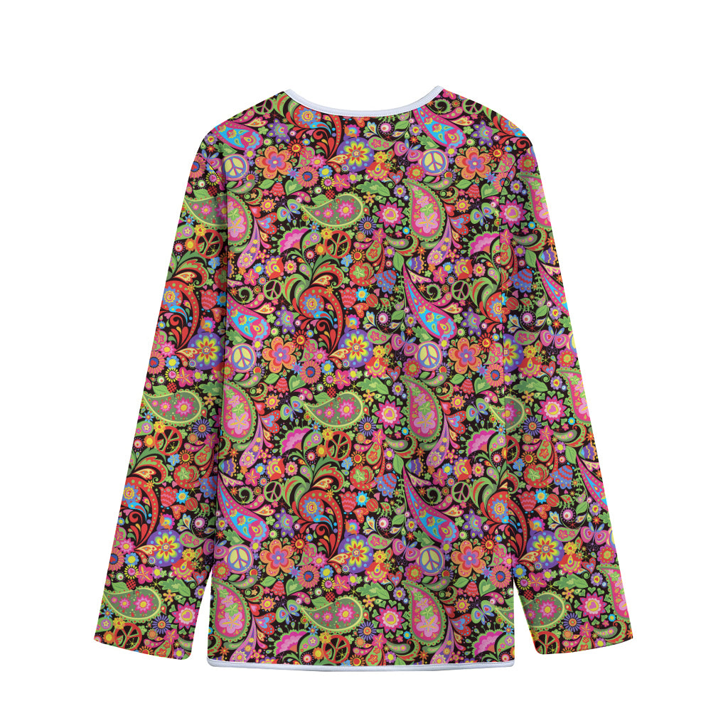 Colorful Hippie Peace Signs Print Long Sleeve Short Coat