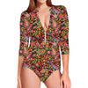 Colorful Hippie Peace Signs Print Long Sleeve Swimsuit