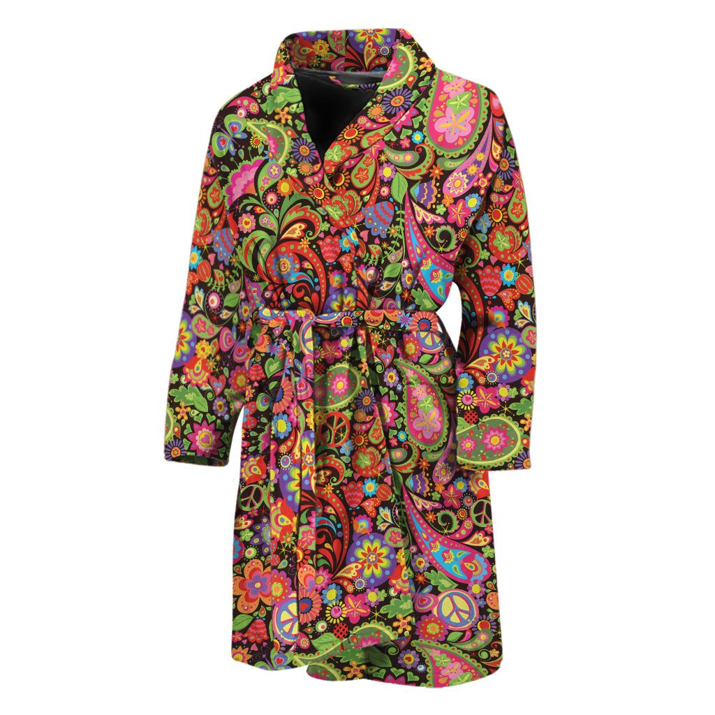 Colorful Hippie Peace Signs Print Men's Bathrobe