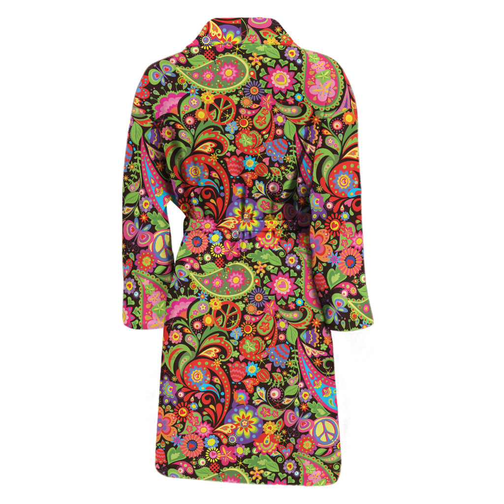 Colorful Hippie Peace Signs Print Men's Bathrobe