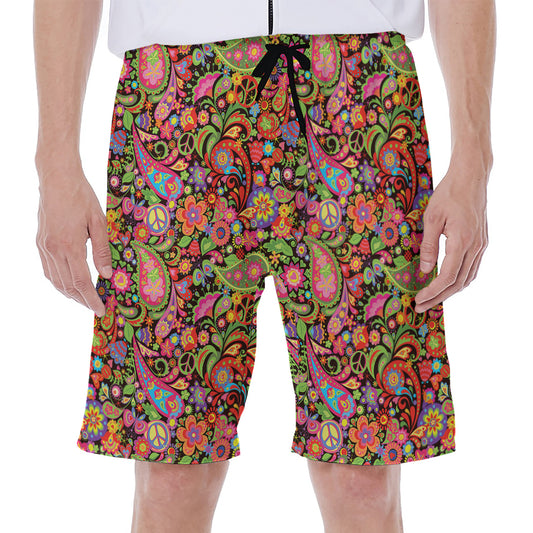Colorful Hippie Peace Signs Print Men's Beach Shorts