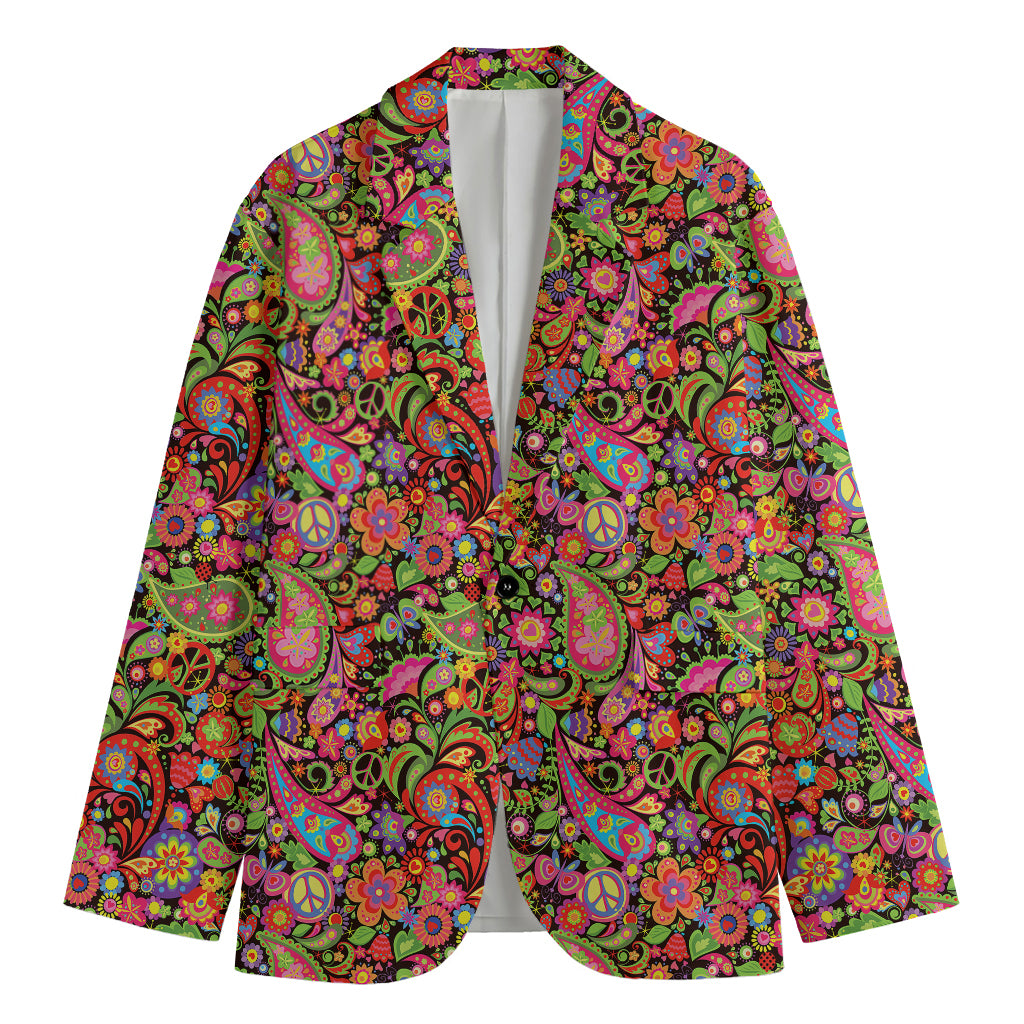 Colorful Hippie Peace Signs Print Men's Blazer