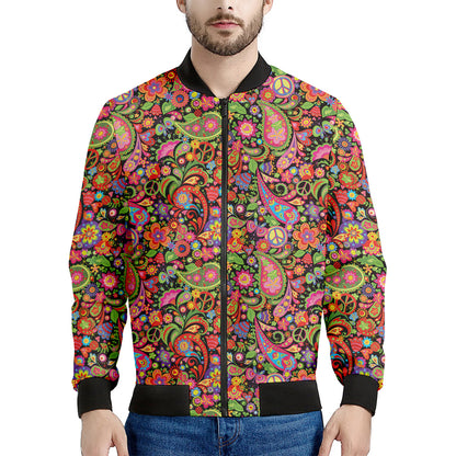 Colorful Hippie Peace Signs Print Men's Bomber Jacket
