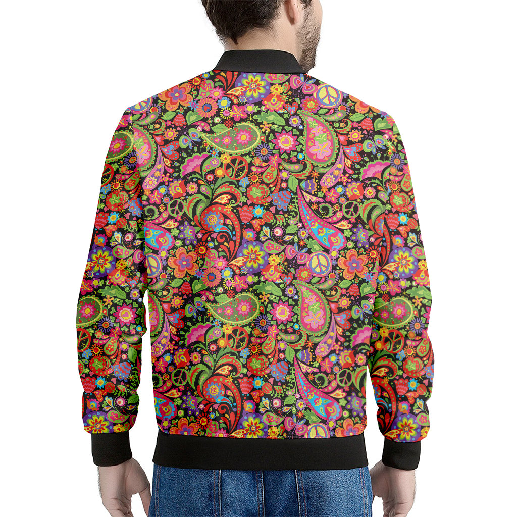 Colorful Hippie Peace Signs Print Men's Bomber Jacket