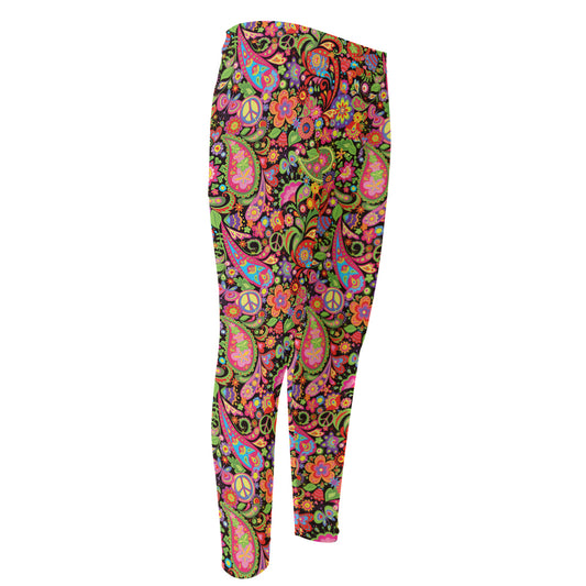 Colorful Hippie Peace Signs Print Men's Compression Pants