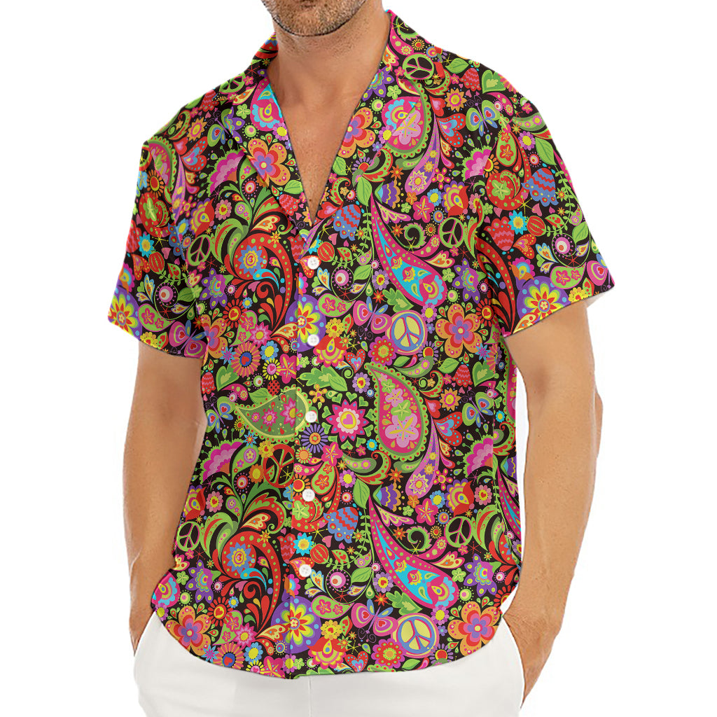 Colorful Hippie Peace Signs Print Men's Deep V-Neck Shirt