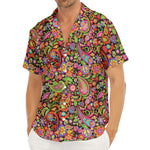Colorful Hippie Peace Signs Print Men's Deep V-Neck Shirt