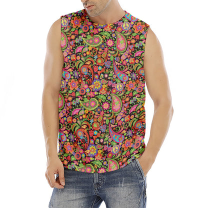 Colorful Hippie Peace Signs Print Men's Fitness Tank Top
