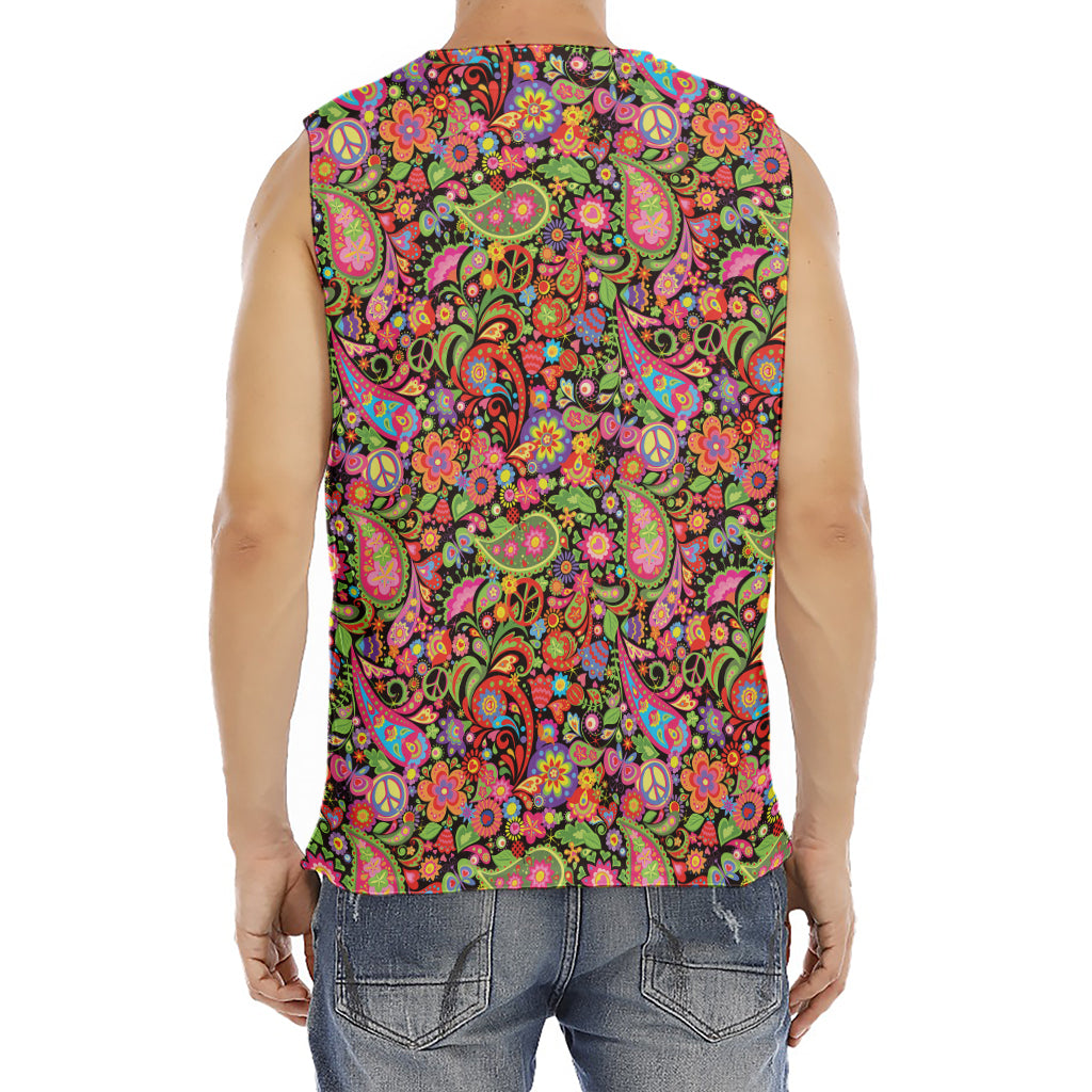 Colorful Hippie Peace Signs Print Men's Fitness Tank Top