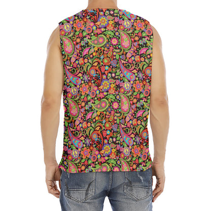 Colorful Hippie Peace Signs Print Men's Fitness Tank Top