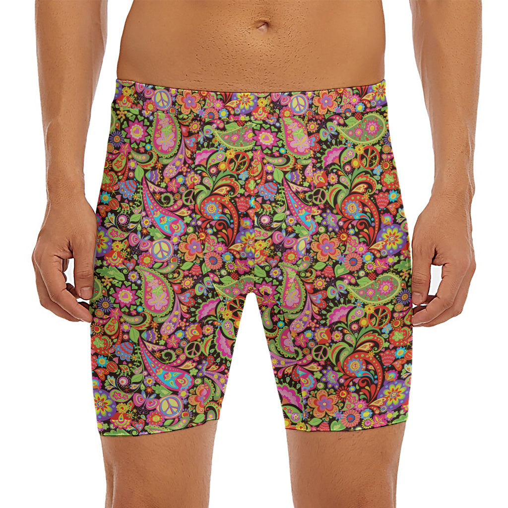 Colorful Hippie Peace Signs Print Men's Long Boxer Briefs