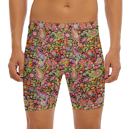 Colorful Hippie Peace Signs Print Men's Long Boxer Briefs