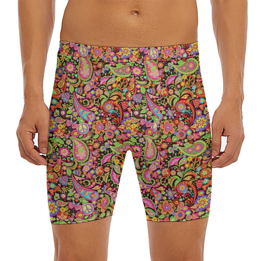 Colorful Hippie Peace Signs Print Men's Long Boxer Briefs