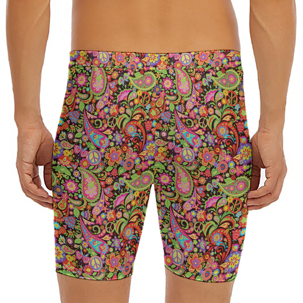 Colorful Hippie Peace Signs Print Men's Long Boxer Briefs