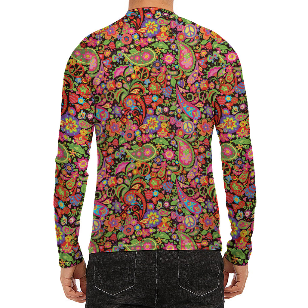 Colorful Hippie Peace Signs Print Men's Long Sleeve Rash Guard