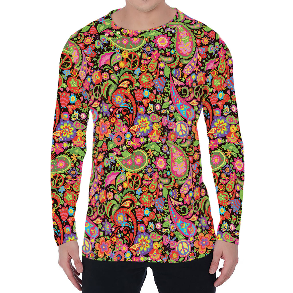 Colorful Hippie Peace Signs Print Men's Long Sleeve T-Shirt