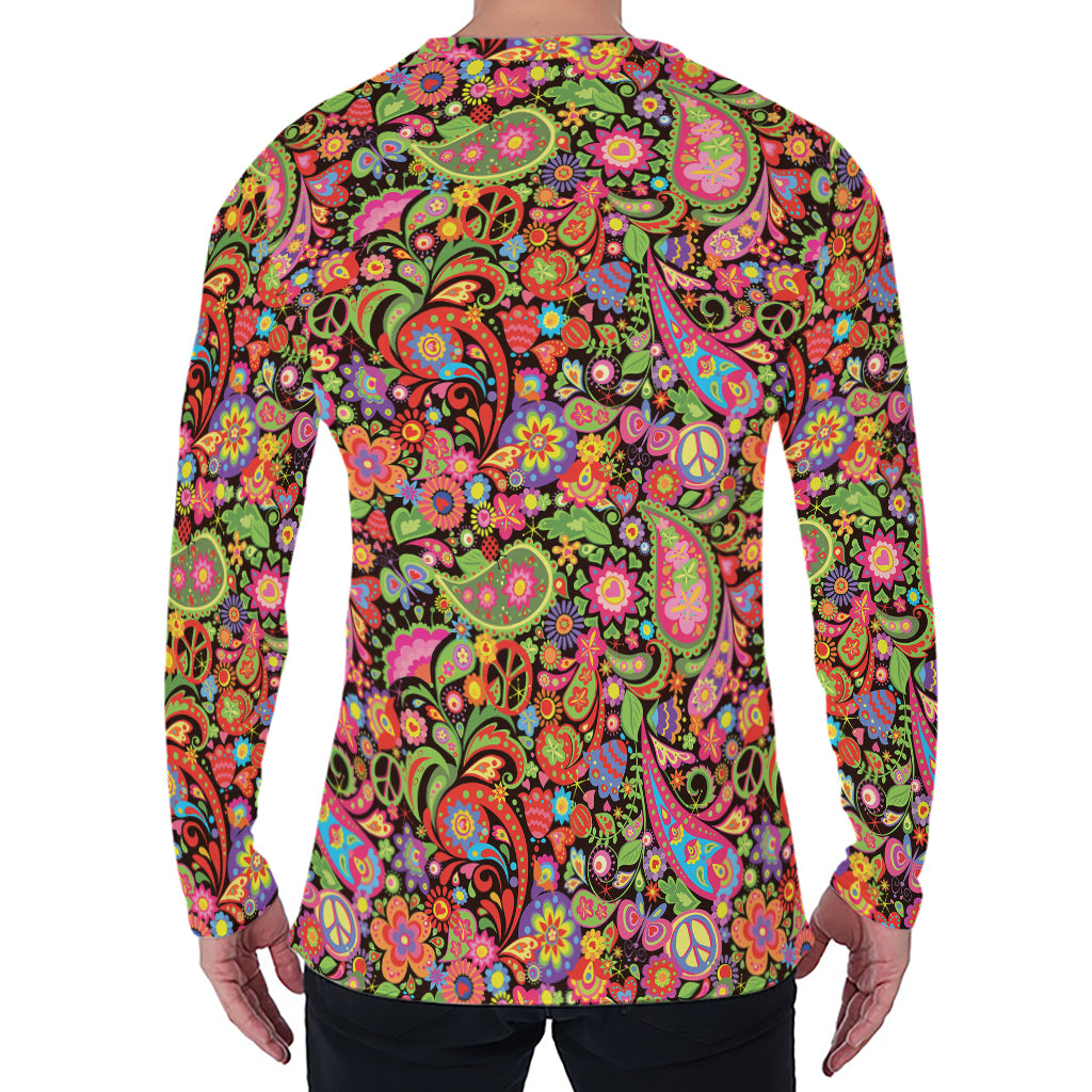 Colorful Hippie Peace Signs Print Men's Long Sleeve T-Shirt