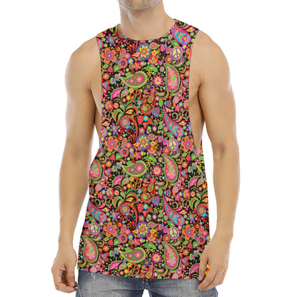 Colorful Hippie Peace Signs Print Men's Muscle Tank Top