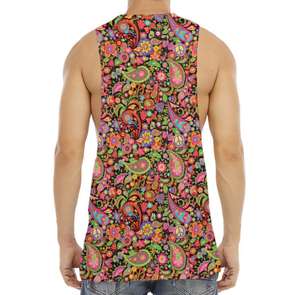 Colorful Hippie Peace Signs Print Men's Muscle Tank Top