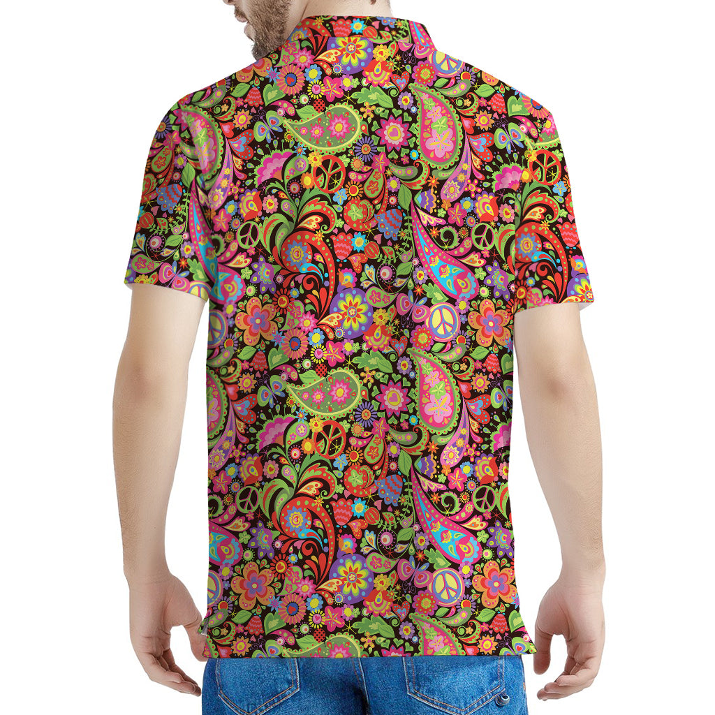 Colorful Hippie Peace Signs Print Men's Polo Shirt