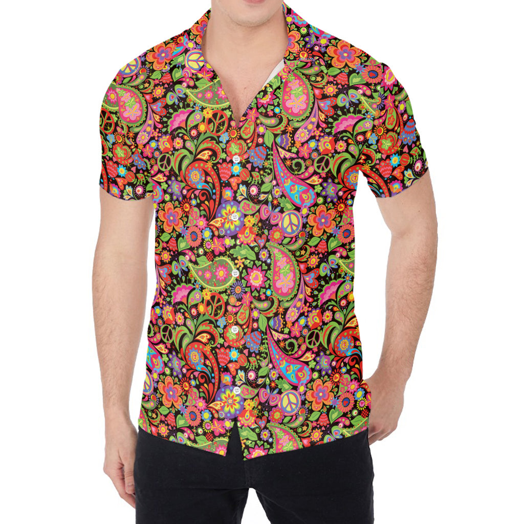Colorful Hippie Peace Signs Print Men's Shirt