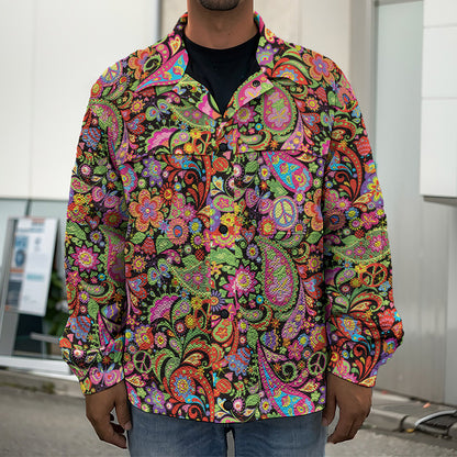 Colorful Hippie Peace Signs Print Men's Shirt Jacket