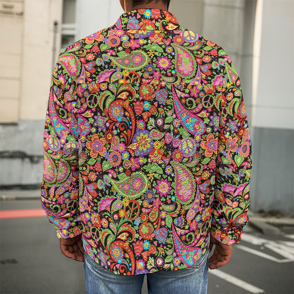 Colorful Hippie Peace Signs Print Men's Shirt Jacket