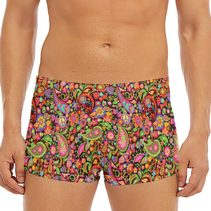 Colorful Hippie Peace Signs Print Men's Short Boxer Briefs
