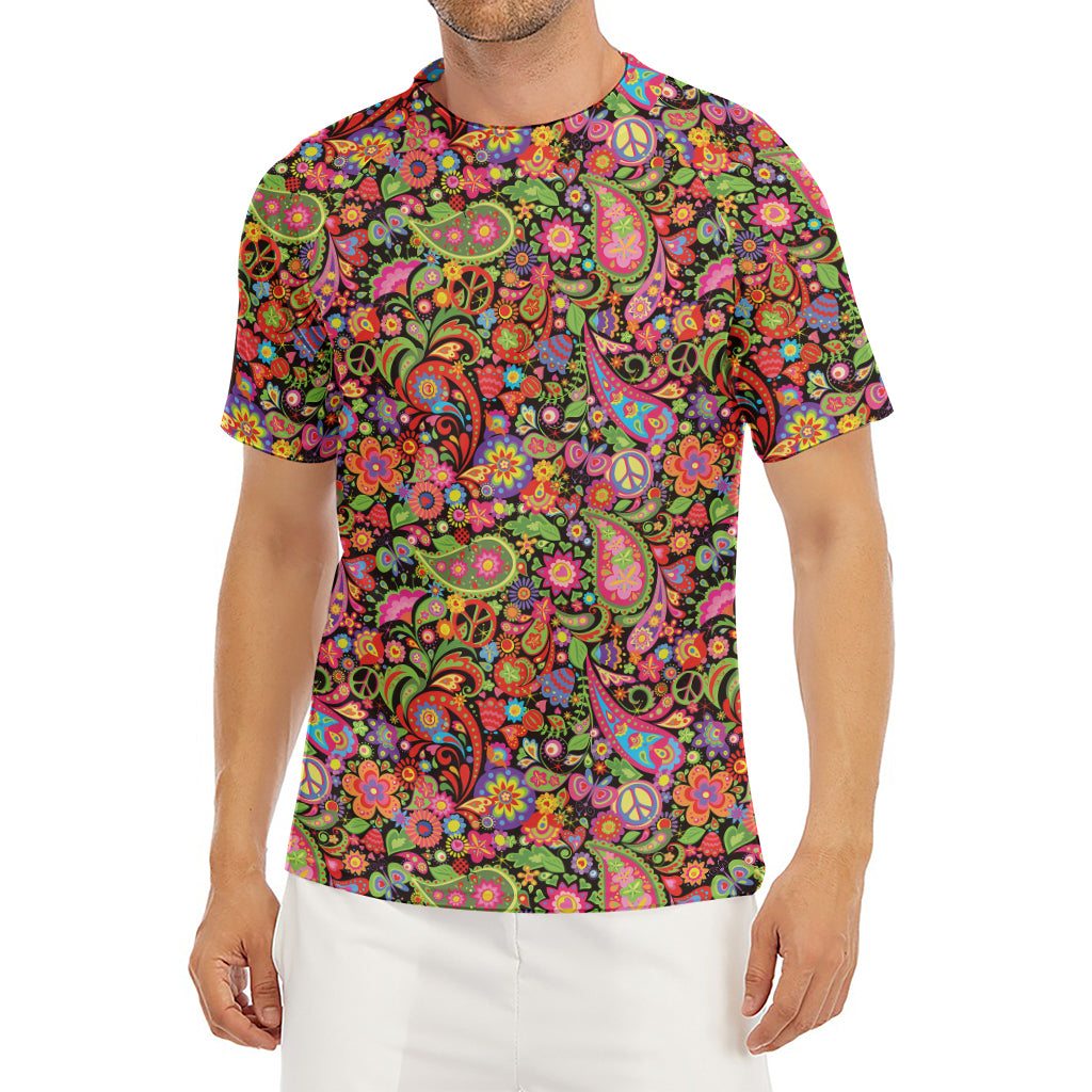 Colorful Hippie Peace Signs Print Men's Short Sleeve Rash Guard